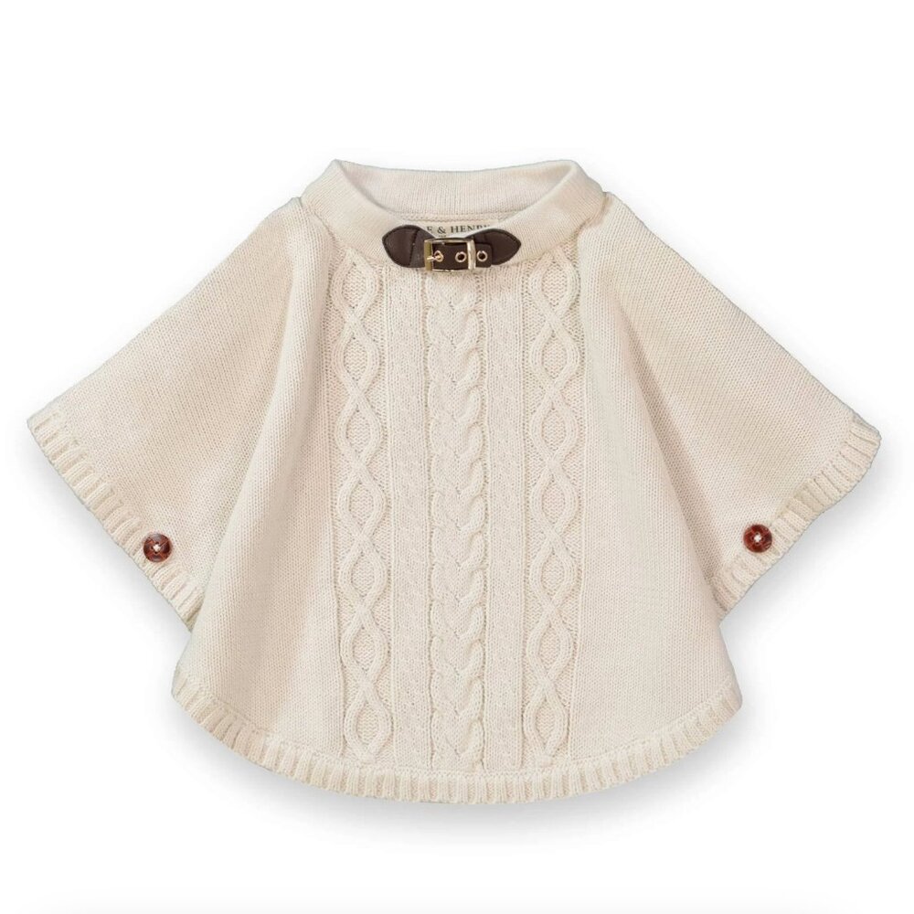 Cream Cable Knit Girls Poncho Cape Sweater